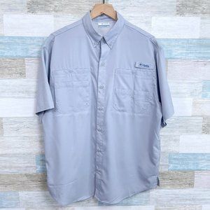 Columbia PFG Tamiami II Short Sleeve Fishing Shirt Solid Gray FM7266 Mens Medium